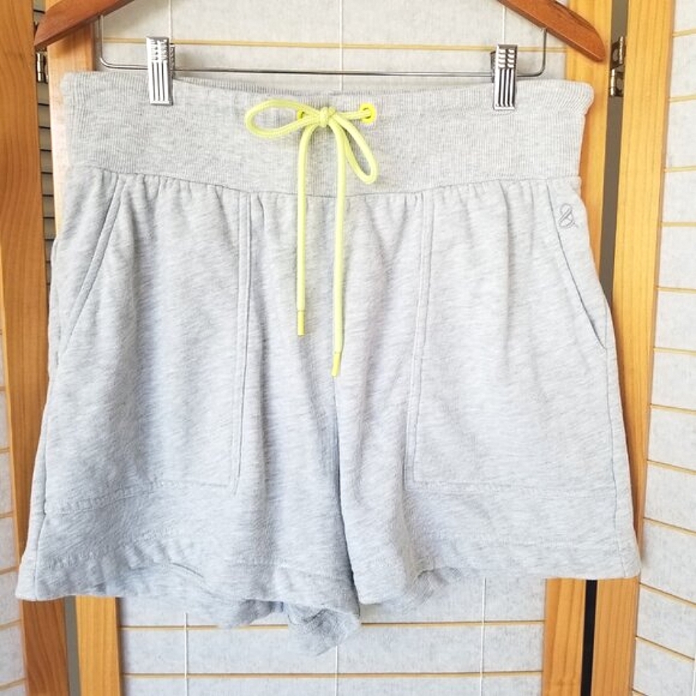 Lou & Grey Heather Gray Athletic Drawstring Shorts with Neon Yellow Tie